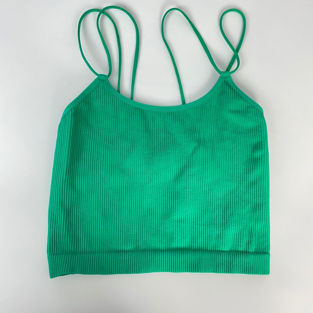 Colsie Brami Ribbed Bralette Women Size Small Green Stretchy Comfortable Strappy